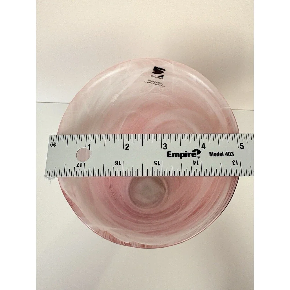 SEA Glasbruk Sweden Pink Swirl Art Glass Vase Hand Painted 7 Inch Classic